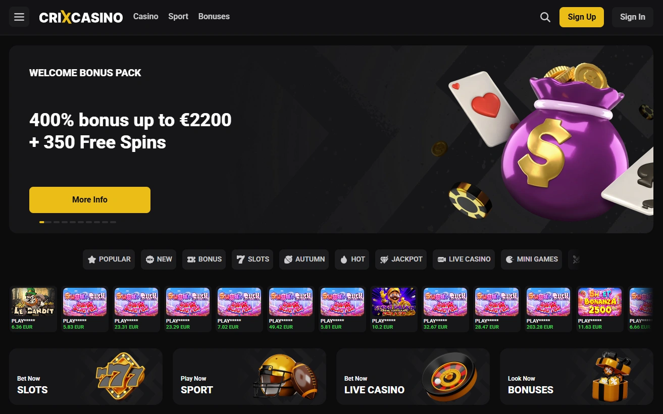 Página principal de Crixcasino — imagem ilustrativa